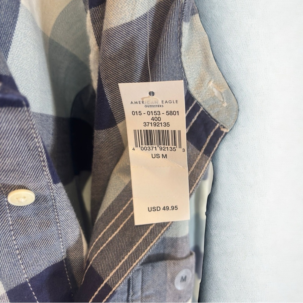 American Eagle Outfitters Navy and Cream Plaid Shirt - Picture 4 of 5